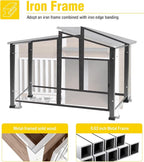 Chew-Resistant Dog House with Metal Frame, Wooden Kennel for Indoor & Outdoor Use, Waterproof Roof & Feeding Bowls Included (Brown, L-in)