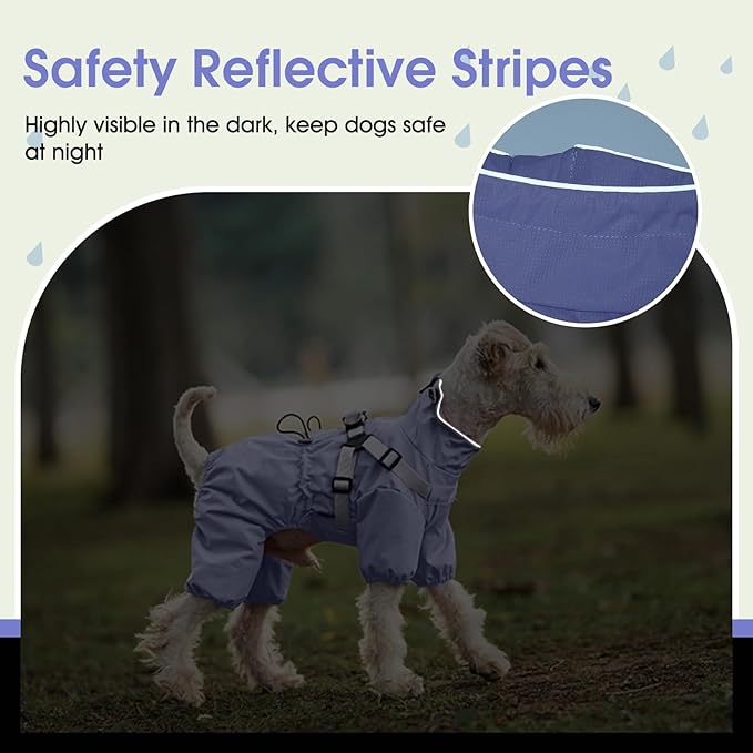 BRKURLEG Dog Raincoat for Small Dogs, Small Dog Rain Jacket with Harness Built in, Waterproof 4 Legs Puppy Raincoats, Puppy Outdoor Jacket with Reflective Strip, Purple, XXL