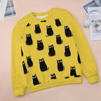 Abstract Cute Cat Shirts for Women Long Sleeve Lady Crewneck Pullover Sweatshirt Fall Winter Oversized Tops