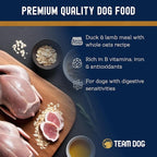 Team Dog Essential Blend Duck & Lamb Dog Food with Whole Oats | Sensitive Stomach Dog Food | Gluten Free, GMO Free, No Corn, Wheat or Soy | All Life Stage Formula (33 lb)