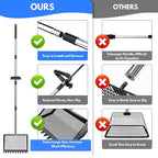 Chicken Poop Scooper & Rake 2-in-1, 304 Stainless Steel Shovel Head, Chicken Litter Scoop with Handle for Chicken Coop & Pet Waste Cleaning, Litter Sifting Shovel (35 to 65") US Patent Pending (Black)