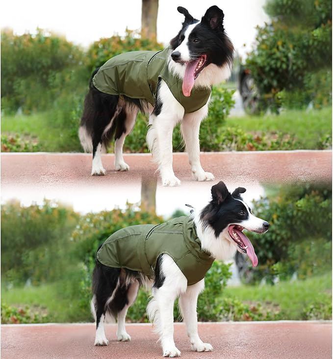 Waterproof Dog Raincoat, Adjustable Lightweight Dog Rain Jacket with Reflective Strip Leash Hole for Small Medium Large Dogs (Green, 3X-Large(77-94lb))