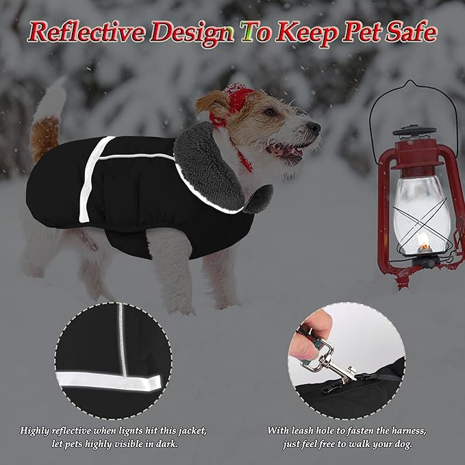 Dogcheer Warm Dog Coat, Waterproof Dog Jacket Christmas Puppy Winter Coat with Buckle, Reflective Adjustable Pet Snow Jacket Turtleneck Fleece Sweater for Small Medium Large Dogs - Black, XL