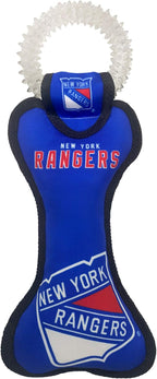 Pets First NHL New York Rangers Dental Dog TUG Toy with Squeaker. Tough PET Toy for Healthy Fun, Teething & Cleaning Pet's Teeth & Gum., one Size (NYR-3310)