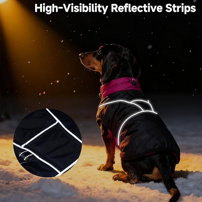 DORA BRIDAL Dachshund Coat, Fleece Lined Dog Winter Coat, Warm Dog Coats with Reflective Strips, Adjustable Waterproof Pet Jacket Clothes, XL
