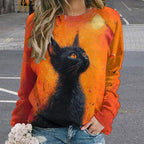 Long Sleeve Shirts for Women Cat Oil Painting Shirt 3D Graphic Sweatshirts Fall Pullover Crewneck Vintage Boho Tops