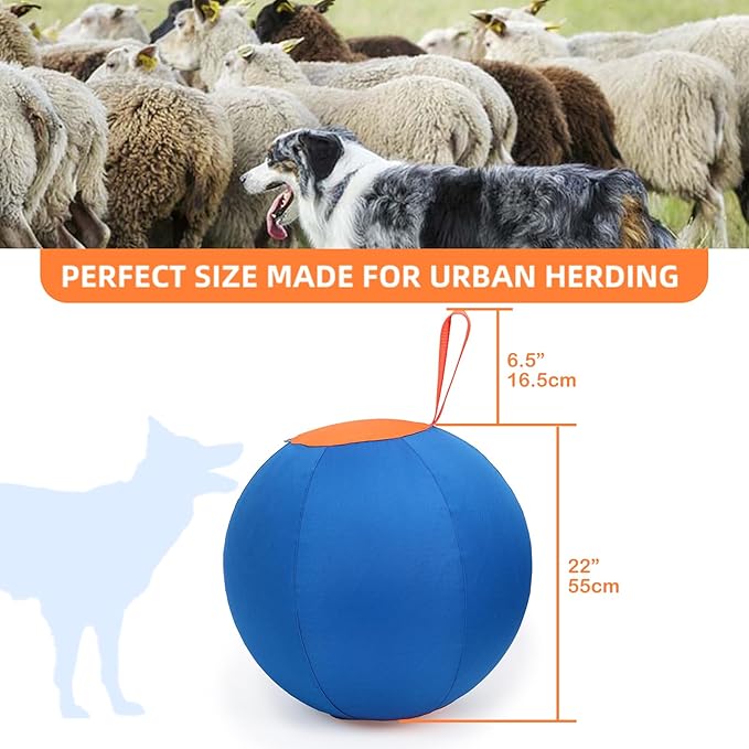 Dog Herding Ball for Dogs & Puppies, Toy Balls for Cattle, Australian Shepherd, Non-Chewing Activities, Large Dog Toy | Oxford Fabric Cover, Pump, with Patch Repair Kit (22 inch)