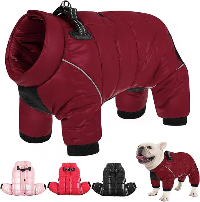 AOFITEE Dog Coat, Waterproof Dog Jacket for Winter, Warm Fullbody Dogs Snowsuit, Winter Coat for Small Dogs, Zip Up Pet Puffer Jacket Fleece Vest, Outdoor Reflective Pet Coats, Christmas Red, S