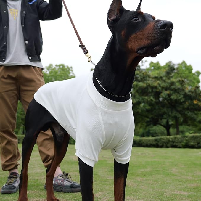 Lovelonglong Ribbed Dog T-Shirt Cotton Knitted Dog Sweaters for All Season Pet T-Shirts for Large Medium Small Dogs Off White XS
