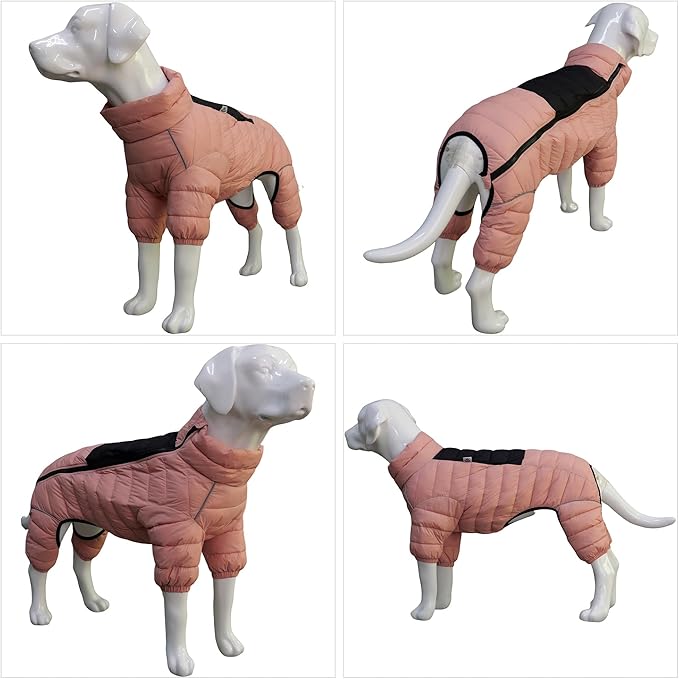 Lovelonglong Dog Coat - Warm Jacket, 4 Legs Covered Waterproof Windproof Reflective Dog Vest, Zippered Adjustable Outdoor Snow Jacket for Small to Large Dogs - Lotus Pink