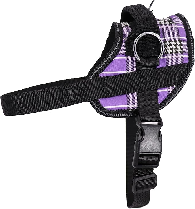Bark Appeal Purple Plaid No-Pull Dog Harness for Extra Small Sized Pets – Adjustable, Reflective Vest with 3 Leash Clips for Added Control, Easy Walks & Training – XS