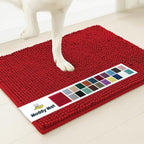 Muddy Mat® AS-SEEN-ON-TV Highly Absorbent Microfiber Door Mat and Pet Rug, Non Slip Thick Washable Area and Bath Mat Soft Chenille for Kitchen Bathroom Bedroom Indoor and Outdoor - Red 24" x 120"