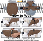 Lelepet Warm Dog Coats for Large Dogs Waterproof Dog Jacket Reflective Pet Fleece Vest Windproof Cold Weather Coats with Adjustable Buckle & Leash Hole, Brown, L
