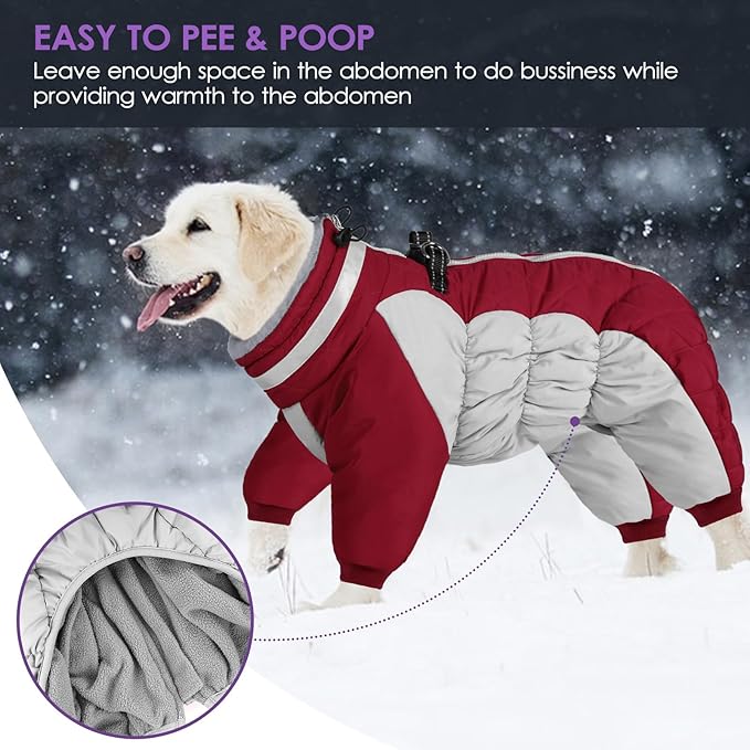 SUNFURA Full Body Dog Coat - Warm Fleece Jacket for Small Dogs, Turtleneck Winter Coats with Harness, Reflective Dog Snowsuit Windproof Puffer Jackets with Legs for Chihuahua, Yorkie, Burgundy XS