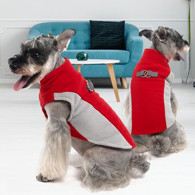 KOOLTAIL Small Dog Sweater - Dog Fleece Vest Jacket with Leash D-Ring for Small Medium Dogs, Soft Pullover Winter Warm Cold Weather Coats, Pet Fall Clothes Outfit for Puppy Cat Boys&Girls, Red M