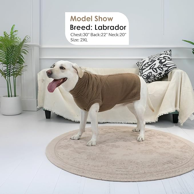 Dog Sweaters for Large Dogs Male Female Pet Knitwear Classic Puppy Warm Pullover Turtleneck Cold Weather Clothes for Labrador(Brown, 2XL)