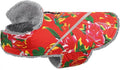 VIVAGLORY Snowrap Dog Coat, Jacket with Harness Hole & Velcro Closure, Dog Coat for Winter & Cold Weather, Fluffy Warm Fleece Lined Reflective Water Resistant for Puppy, XXS, Northeast Florals-Red