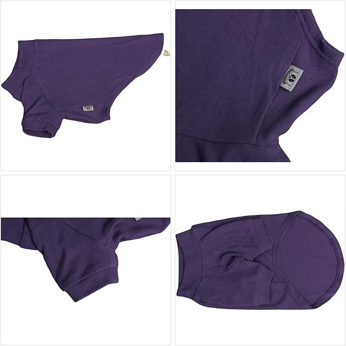 Lovelonglong Ribbed Dog T-Shirt Cotton Knitted Dog Sweaters for All Season Pet T-Shirts for Large Medium Small Dogs Purple M