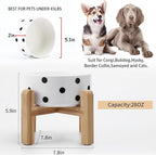 Petygooing 28 OZ Elevated/Raised Ceramic Dog Bowl for Small Medium Breeds, Dog Food Water Dish with Stand,Pet Bowl with Anti Slip Rubber for Cats Small and Medium Dogs (3.6 Cups) Black Dot