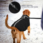 FUAMEY Dog Coat for Large Dogs,Waterproof Dog Winter Jacket with Harness Built in Puppy Cold Weather Coats Reflective Pet Vest with Zipper Warm Fleece Dogs Snowsuit Windproof Solid Black XL