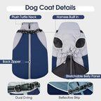 DENTRUN Dog Coat with Harness Built in, Easy On/Off Zipper Closure Winter Dog Vest, Water-Repellent Fleece Lined Warm Jacket with Reflective for Medium Dogs, Dark Blue, M