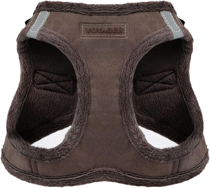 Voyager Step-in Plush Dog Harness – Soft Plush, Step in Vest Harness for Small and Medium Dogs by Best Pet Supplies - Chocolate Suede, S (Chest: 14.5-16")