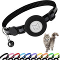 Airtag Cat Collar with Bell, Reflective Nylon Kitten Collar with Apple Air Tag Holder and Breakaway Safety Buckle for Puppy Girl Boy Cats, 3/8" in Width and Lightweight, Black
