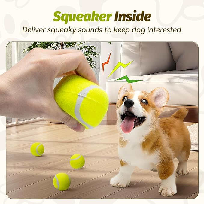Nobleza 12 Pack 2.5' Floatable Squeaky Tennis Balls for Small Medium Dogs, Training Safe Natural Rubber Squeaky Dog Balls for Fetch Exercise, Yellow