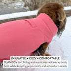 DJANGO Puffer Dog Coat – Warm Winter Dog Jacket & Water-Repellent Insulated Puffer Vest with Striped Lining, Harness Hole, Adjustable Fit for Small & Medium Dogs, Dachshunds – Rose Petal Pink, Large