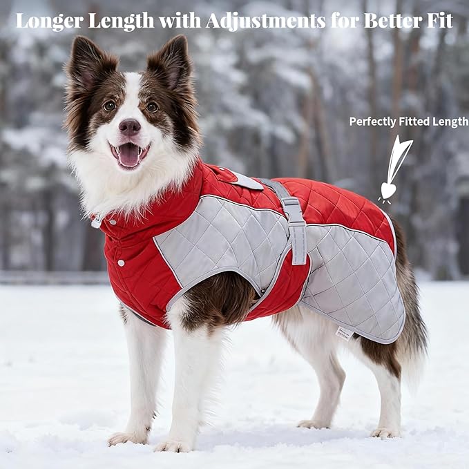 Dog Coat Dogs Winter Coat- Fleece Lined,Water-Resistant,Convertible Collar,Back Reflective Strip&Easy to Wear for Outdoor Walking Dog-Jacket(Red, X-Large)