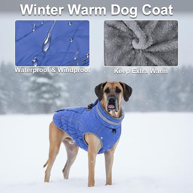Dog Coat, Warm Dog Winter Coat for Small Dogs, Waterproof Jacket with Harness Built in, Reflective Turtleneck Cold Weather Coats with Zipper,Pet Fleece Vest Snow Jacket, Blue S