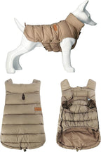 SPACE LION Dog Puffer Jacket, Down Winter Coat, Durable Outdoor Coat for Cold and Windy Conditions, Waterproof, Lightweight Jacket, Adjustable Fit for Small, Medium, Large Dogs(Khaki,14/L)