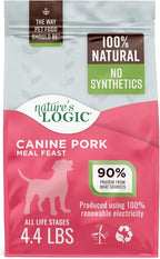 NATURE'S LOGIC Dry Dog Food - 100% Natural - No Synthetics - for All Ages, Sizes, Breeds - Free from Common Allergens, High Protein - Pork Meal Feast, 4.4lbs