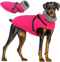 Queenmore Large Dog Coat,Dog Jacket for Extra Large Dogs with Harness Built in,Reflective Waterproof Dogs Jackets with Fleece Lining,Warm Snowsuit Pet Coats for Doberman,Labrador,Rosered,XXL