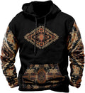 HOTYD Mens Western Aztec Sweatshirts Long Sleeve Fall Fashion Drawstring Pullover Vintage Graphic Cowboy Hoodie for Men