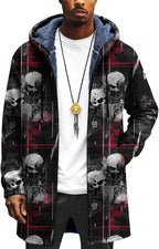 LIZALIG Long Hooded Cardigan Men Japanese Art Style Fashion Cool Graphic Coats Winter Warm Lined Fleece Jacket