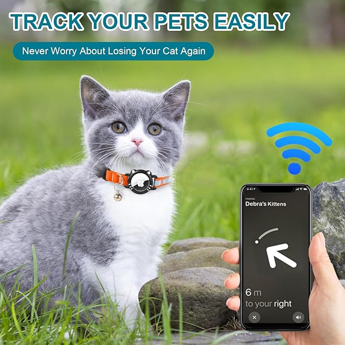 Airtag Cat Collar, Reflective Cat Collar with Apple Air Tag Holder, Breakaway GPS Tracker Pet Collar with Bell for Cat Kitten, Airtag Not Included, Orange, S(9-11 Inch)