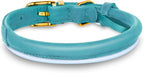 OOPSDOGGY Reflective Rolled Leather Dog Collar Adjustable Soft Padded Pet Collar for Small Medium Large Breed Dogs (Teal, M, 12"-15")