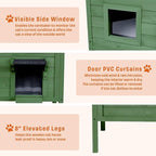 BRIOPAWS Outdoor-Cat-House-Insulated | Feral-Cat-Shelter for Winter | Weatherproof | Large Wooden Pet House for Multiple Cats | Foldable Ladder | Acrylic Side Window | Green