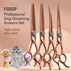 7'' Dog Grooming Scissors Set 4PCS Curved Thinning Straight Chunkers Shears Kit with Hollow Out Design Ergonomic Offset Handle High Cobalt Alloy Steel Sharp and Durable(7, Chocolate Kit)
