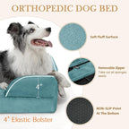 Comfort Expression Orthopedic Dog Bed for Large Dogs 38x25 Inch, Waterproof Supportive Egg Crate Foam Large Pet Bed with Removable Bolster, Dog Couch with Washable Cover & Non-Slip Bottom, Washed Blue