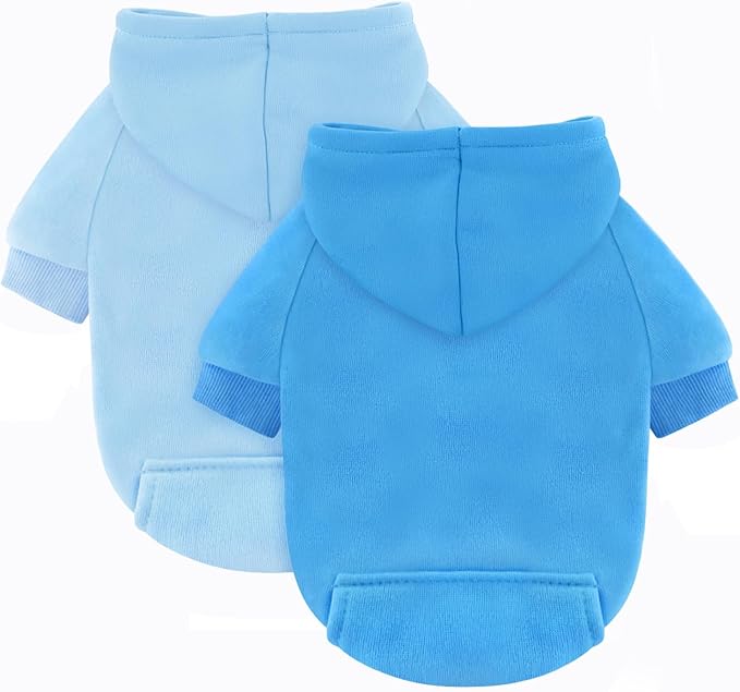 Idepet Pet Dog Hoodies 2 Pack with Pocket, Dog Outfits for Small Pets Chihuahua Clothes Warm Coat Jacket Autumn Puppy Sweatshirt Cats Clothing