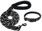 Nylon Dog Leash for Medium Large Dogs, 5-FTReflective Heavy Duty Leash with Comfortable Handle & Poop Bag Dispenser Ring, 1/2 Inch Wide, Secure Reinforcement for Walking (Black, L)