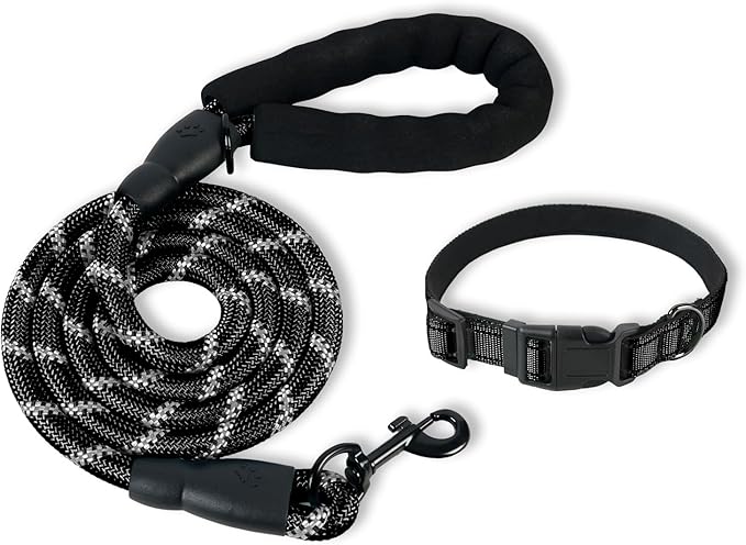 Nylon Dog Leash for Medium Large Dogs, 5-FTReflective Heavy Duty Leash with Comfortable Handle & Poop Bag Dispenser Ring, 1/2 Inch Wide, Secure Reinforcement for Walking (Black, M)