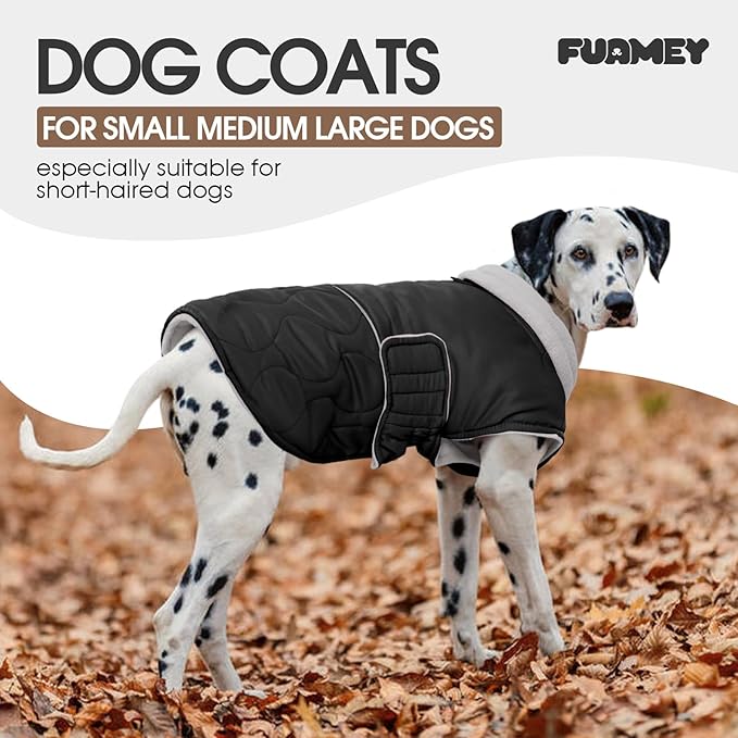 FUAMEY Warm Dog Coat for Cold Weather, Waterproof Large Dogs Jackets Fleece Lined, Adjustable Doggy Thermal Vest Sleeveless, Pet Winter Snowsuit Windpproof (Black, L)