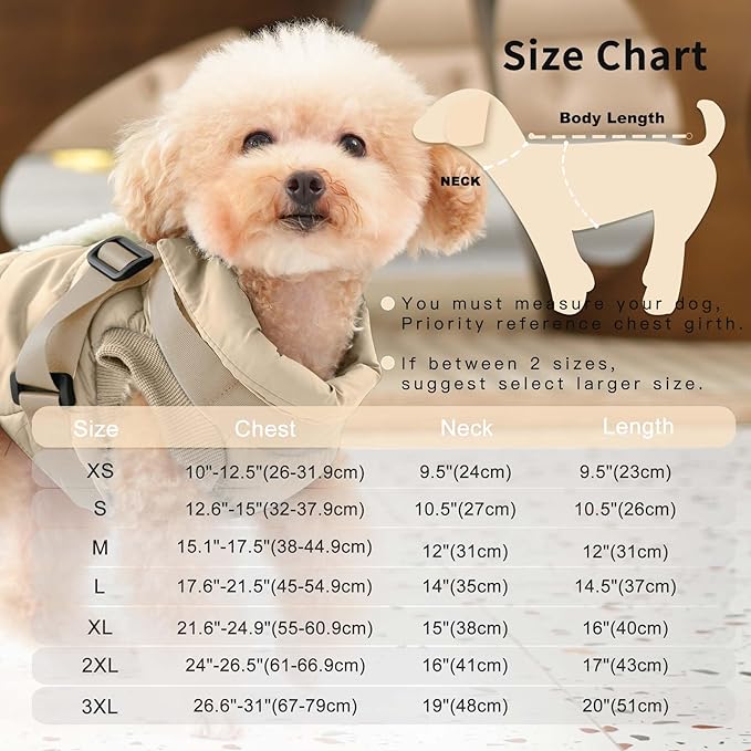 Dog Jacket with Harness,Fleece Lined Warm Puppy Coat for Winter,Soft Windproof Small Dog Vest,Khaki S
