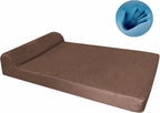 Dogbed4less Premium HeadRest Pillow Orthopedic Cool Memory Foam Dog Bed for Large Dogs, Waterproof Lining with Washable Denim Brown Cover, XXL 55X37X4