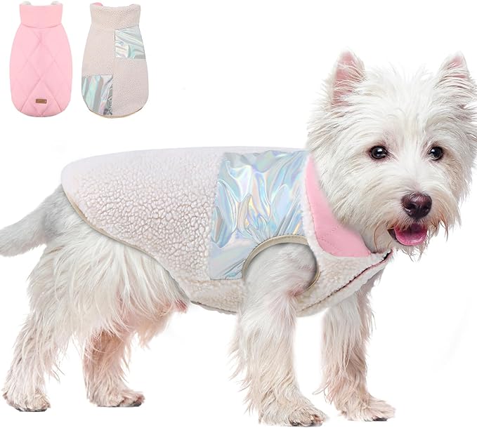 EMUST Dog Snow Jacket, Sweater for Dogs, Windproof Waterproof Fleece Lining Extra Warm Coats for Dogs, Cream, M