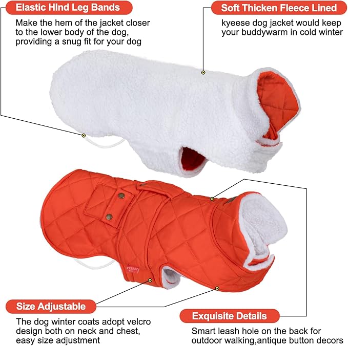 KYEESE Dog Coat Warm Pet Winter Puffer Coat with Leash Hole Waterproof Dogs Jacket with Fleece Lined Windproof Dog Coats for Small Dogs Thick Cat Clothes with Pocket Soft Pet Sweater for Cold Weather