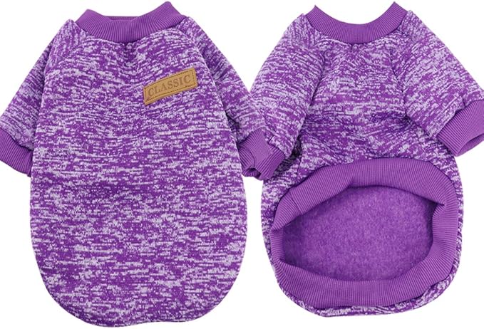 Idepet Pet Dog Classic Knitwear Sweater,Fleece Coat for Small,Medium,Large Dog,Warm Pet Dog Cat Clothes,Soft Puppy Customes 2 Color (XS, Purple)
